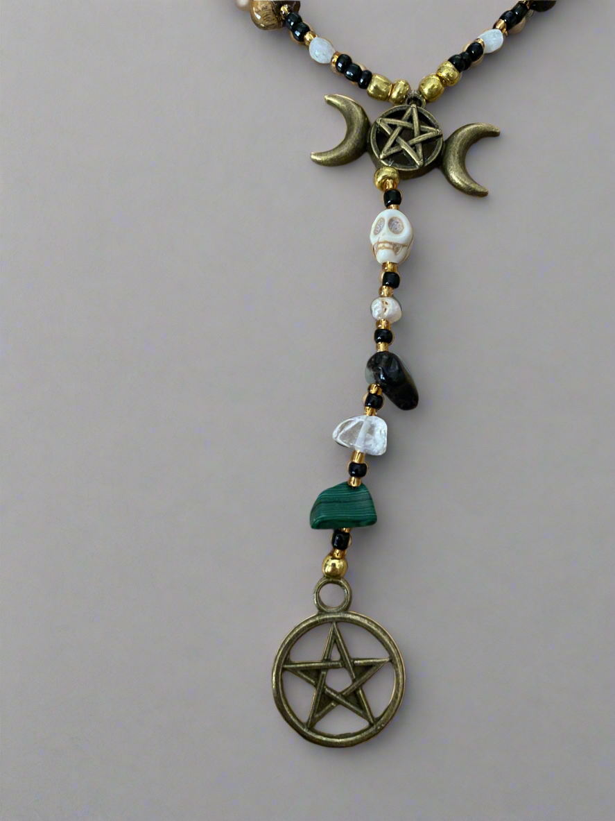 Lunar Cycle Witches Rosary – Moonstone, Sabbat & Elemental Beads