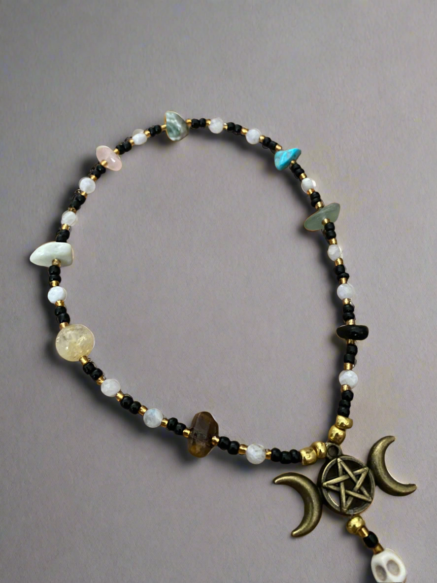 Lunar Cycle Witches Rosary – Moonstone, Sabbat & Elemental Beads