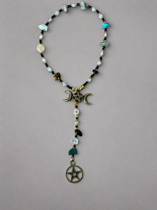 Lunar Cycle Witches Rosary – Moonstone, Sabbat & Elemental Beads