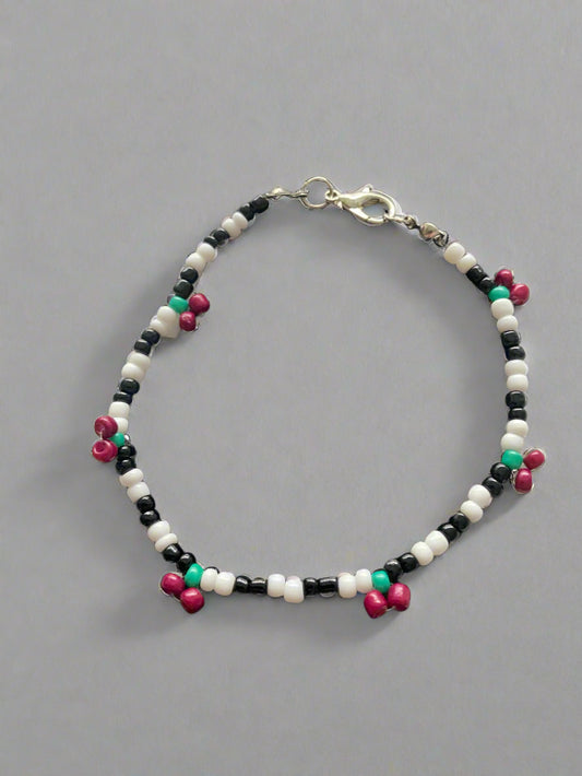Black and White Cherry Glass Bead Bracelet